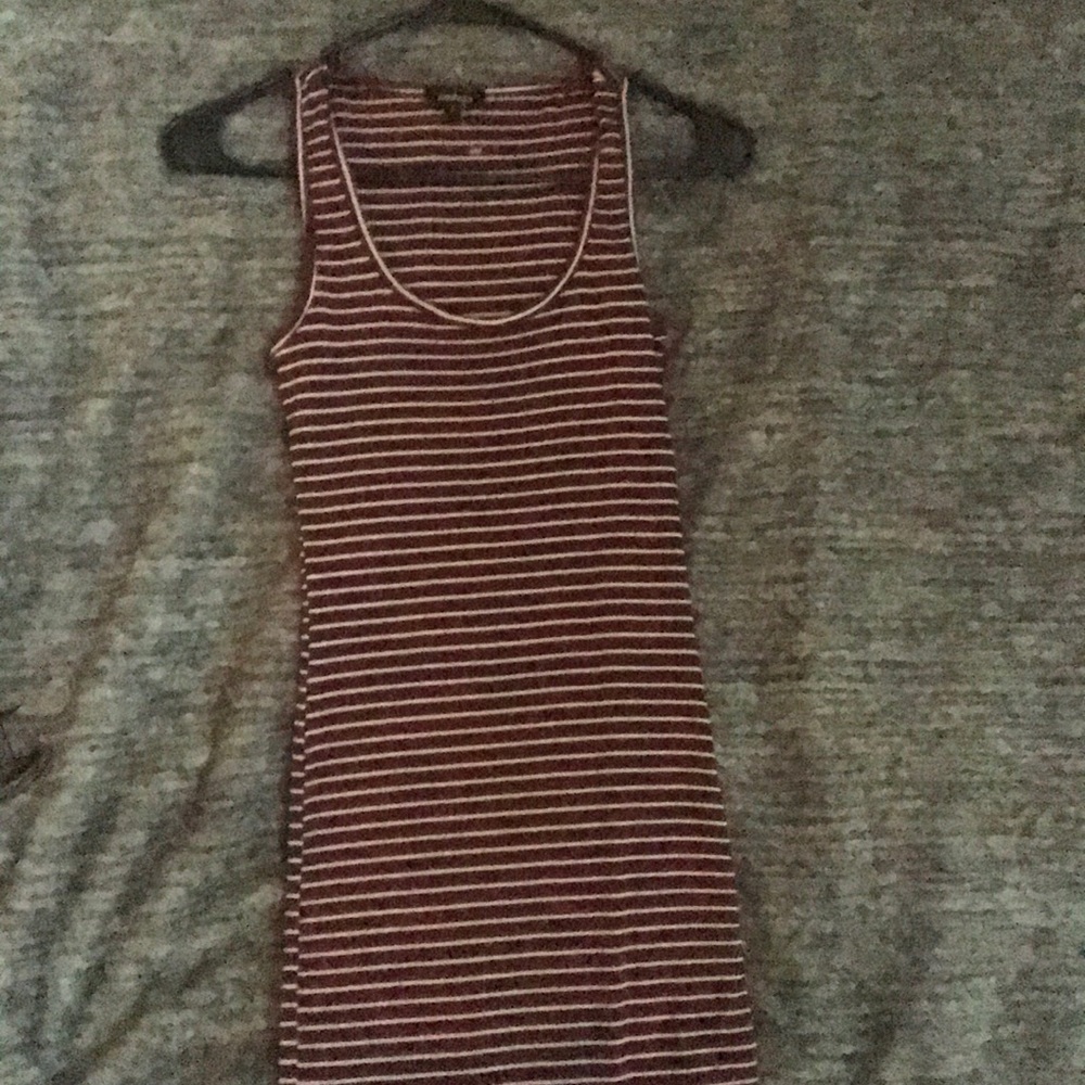 burgundy and white striped mini dress